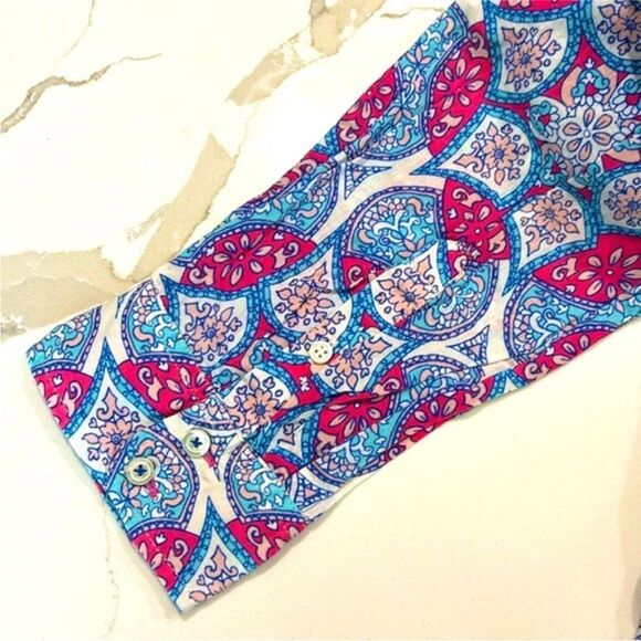 Talbots | Garden Medallion Women’s Pink Blue Petite Button Down Dress Shirt - Picture 6 of 16